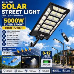 Super Bright 5000W Solar Street Light – Motion Sensor, Remote, Waterproof, 8-12H Lighting