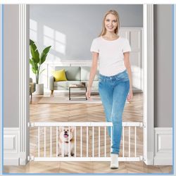 Dog Gate Indoor,18"-45" Extra Wide Metal Short Dog Gate to Step Over, 14" Tall Small Pet