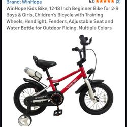 WinHope Kids Bike, 12-18 Inch Toddler Bicycle with Removable Training Wheels and Dual Brakes, Children Bike for Beginner with Adjustable Seat and Head
