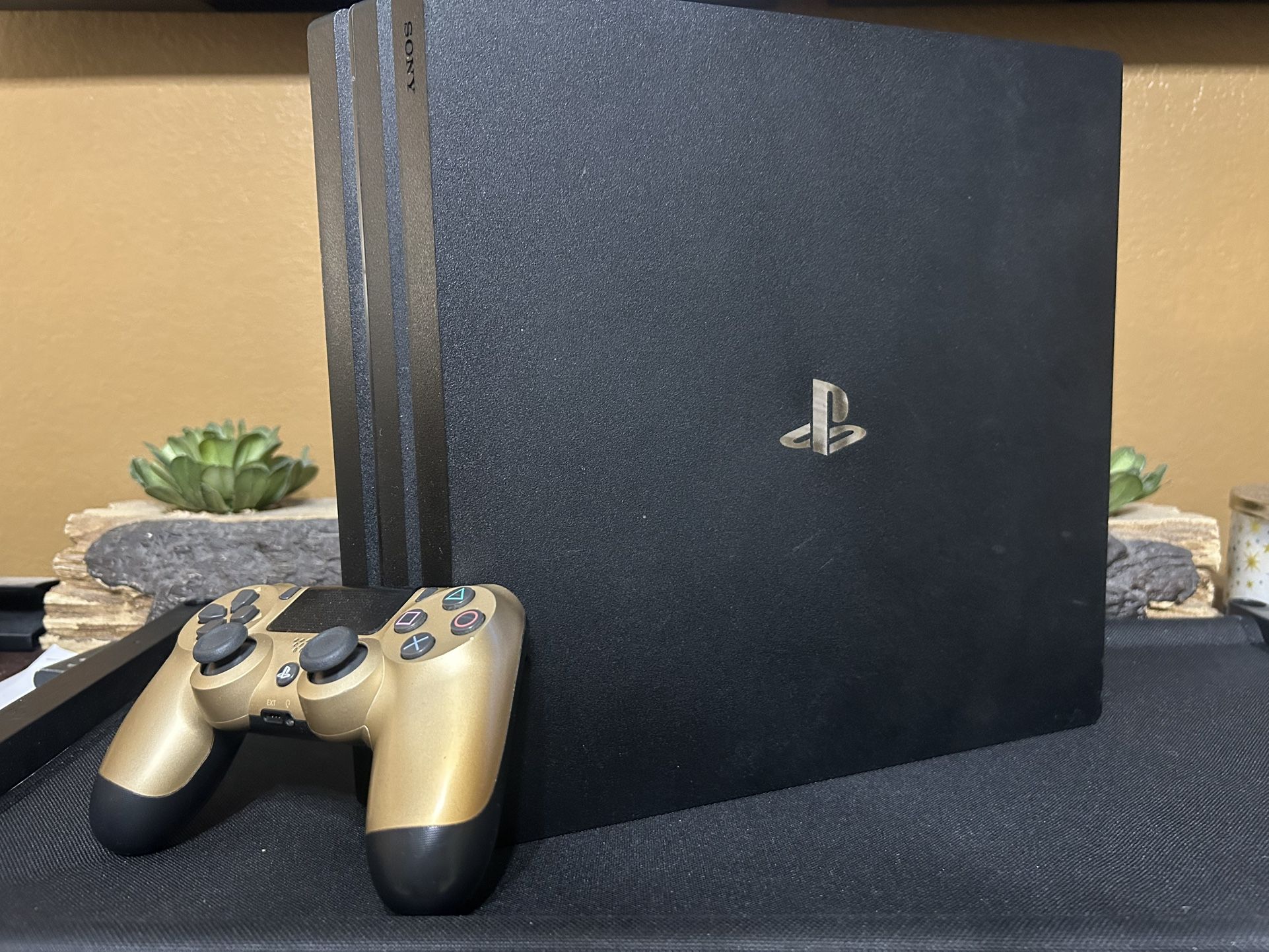 PS4-PlayStation 4 Pro 1TB Console + Black/Gold DualShock 4 Controller (Willing To Trade for Airpod Pros 2)