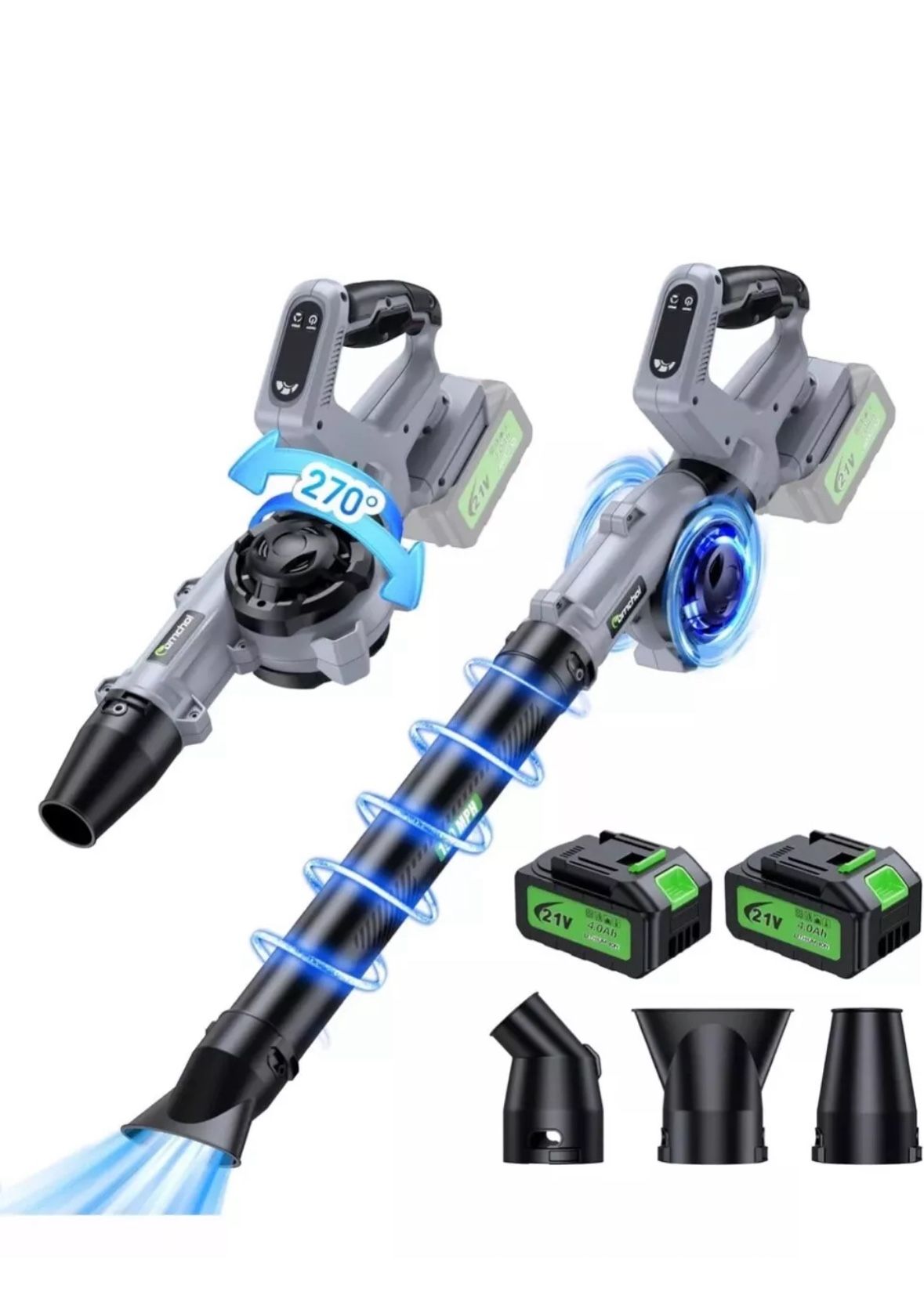 Comchoi Cordless Leaf Blower with 2 Batteries and Charger 3 Speed Extensions