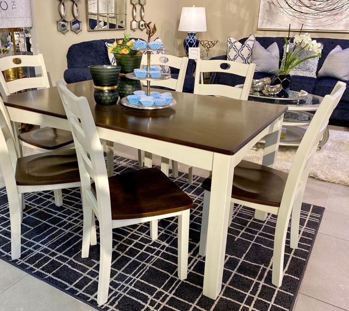 Woodanville Cream/Brown Piece Dining Set