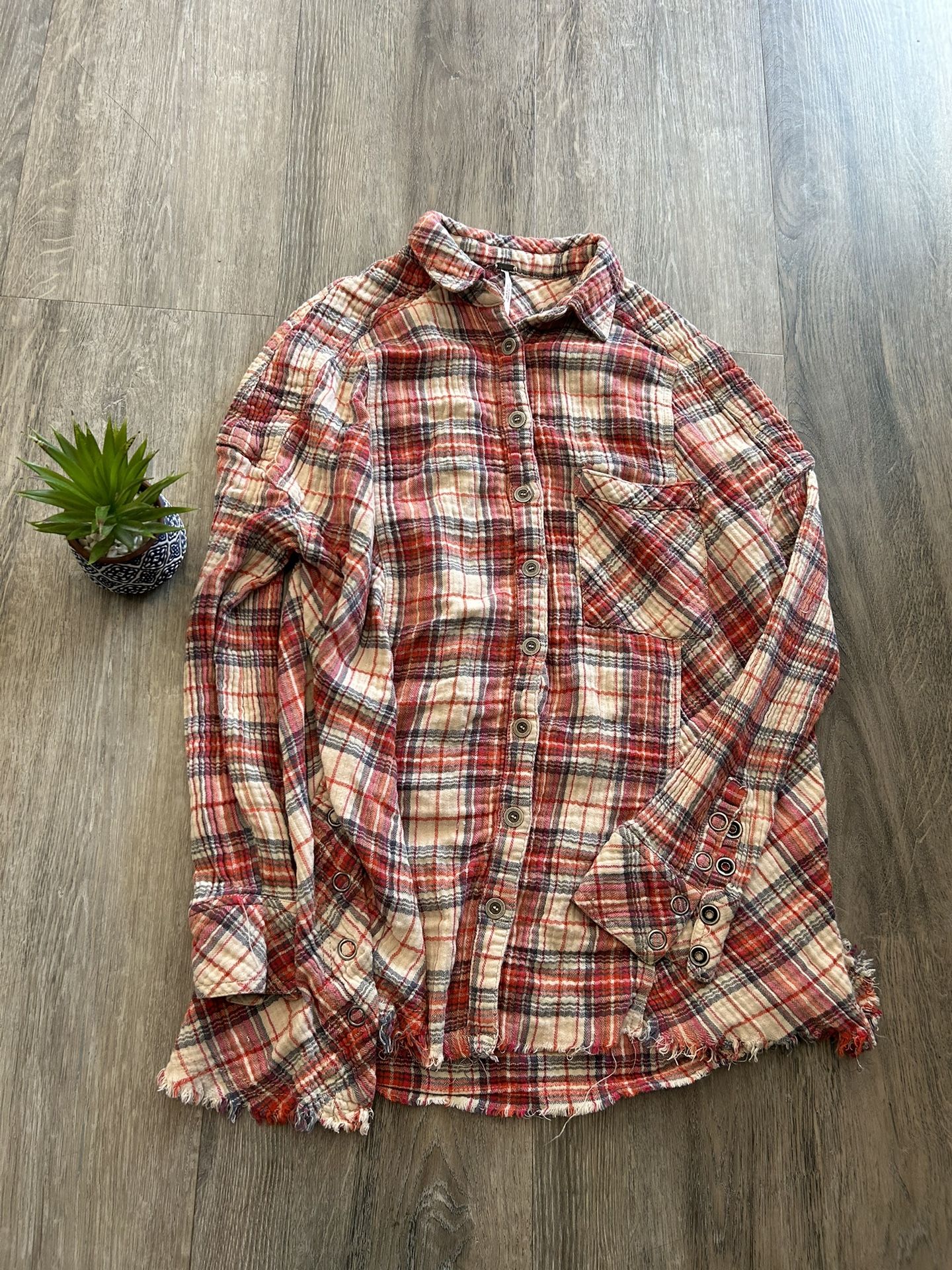 Free People Brand Long Sleeve Plaid Shirt 