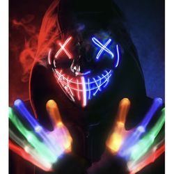 Halloween Glow Mask Skeleton Gloves Set