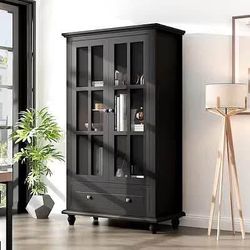 New Black 3 -Shelf Bookcase with Doors