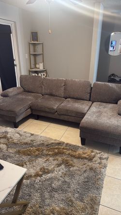 Gray Fabric Sectional Sofa with Double Chaise