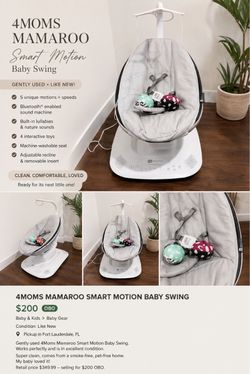 4moms Mamaroo Smart Motion Baby Swing – $200 OBO