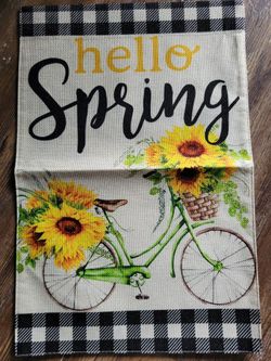 Hello Spring!!!!  12x18" Burlap Garden Flag 