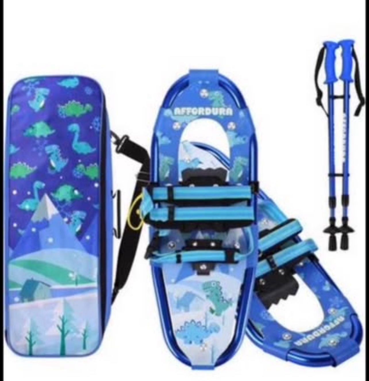 Brandnew Kids Snowshoes for Kids Pattern Design for Stylish Look Snowshoes for Kids Lightweight Aluminum Youth Snowshoes with Poles and Storage Bag