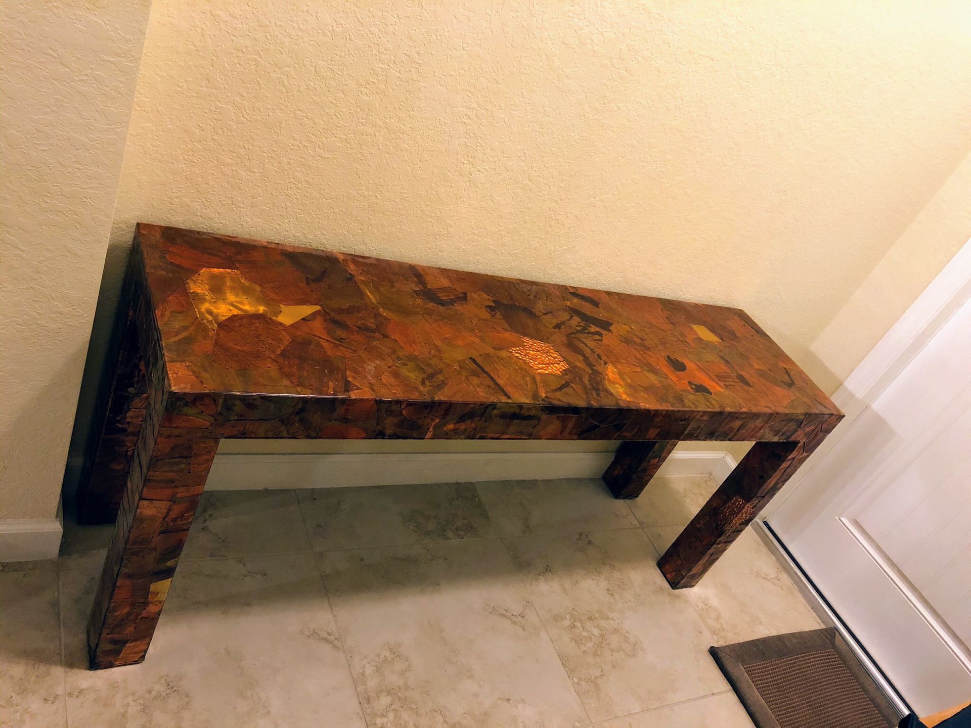 Mid-Century Modern Patchwork Metal Console Table in the Style of Paul Evans