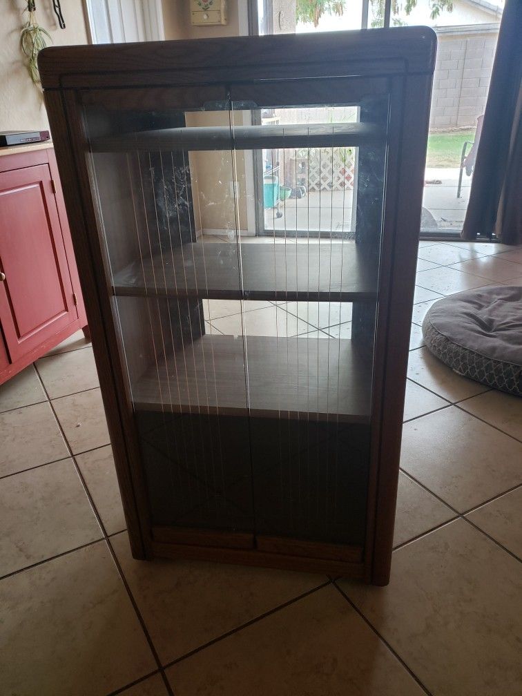Cabinet With Glass Doors and Wheels