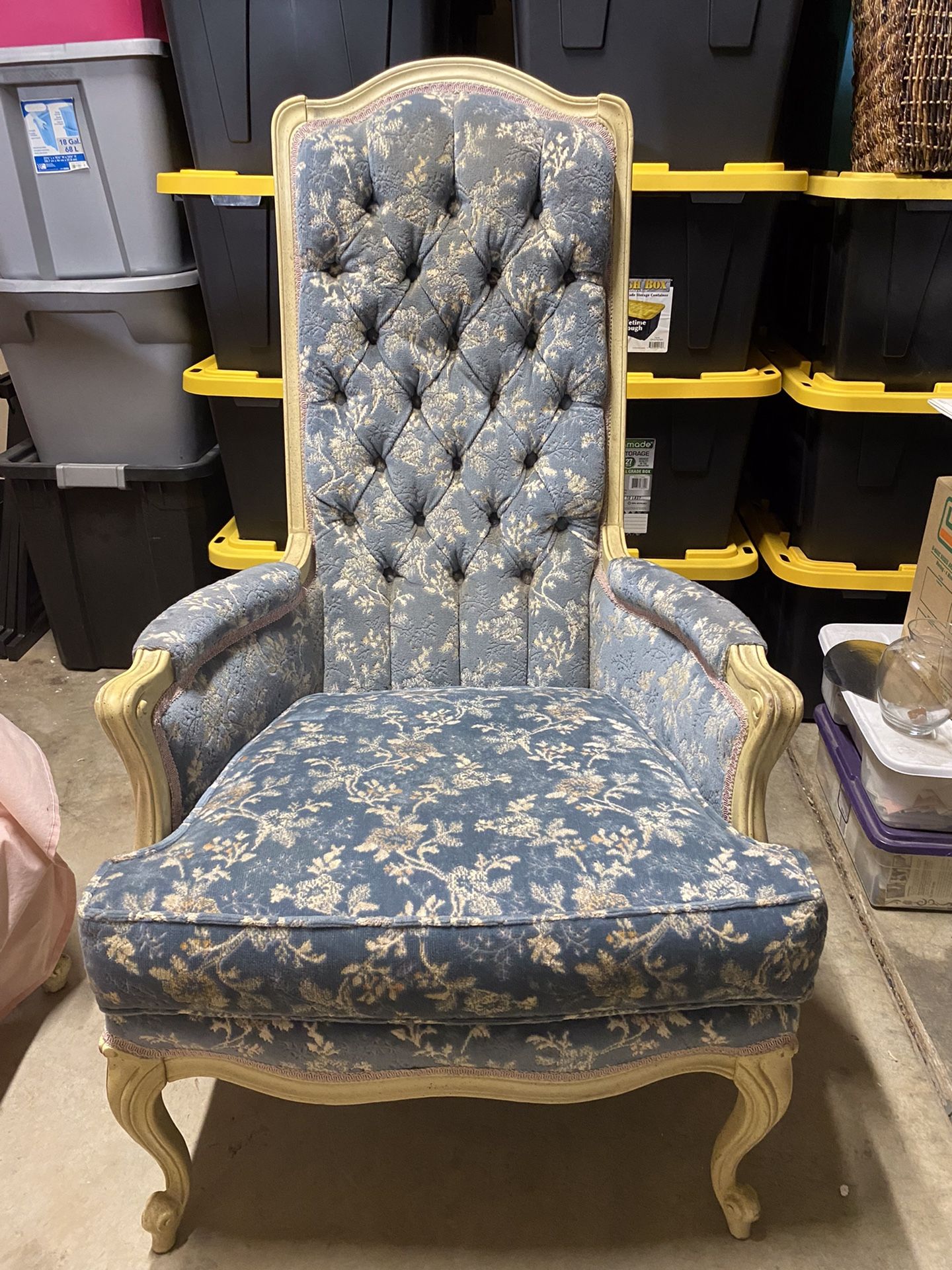 2 French Provencial Tall Blue Accent Chairs 