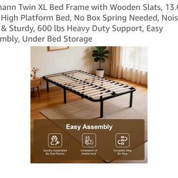 Twin XL Bed Frame with Wooden Slats, 13.6 Inch High Platform Bed, No Box Spring Needed, Noise-Free & Sturdy, 600 lbs Heavy Duty Support, Easy Assembly