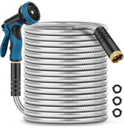 Garden Hose 100FT, No-Kink Water Hose with 10-Function Nozzle
Metal Hoses with Leak-proof Connectors, Lightweight, Puncture-proof, Pet-proof, Sturdy,
