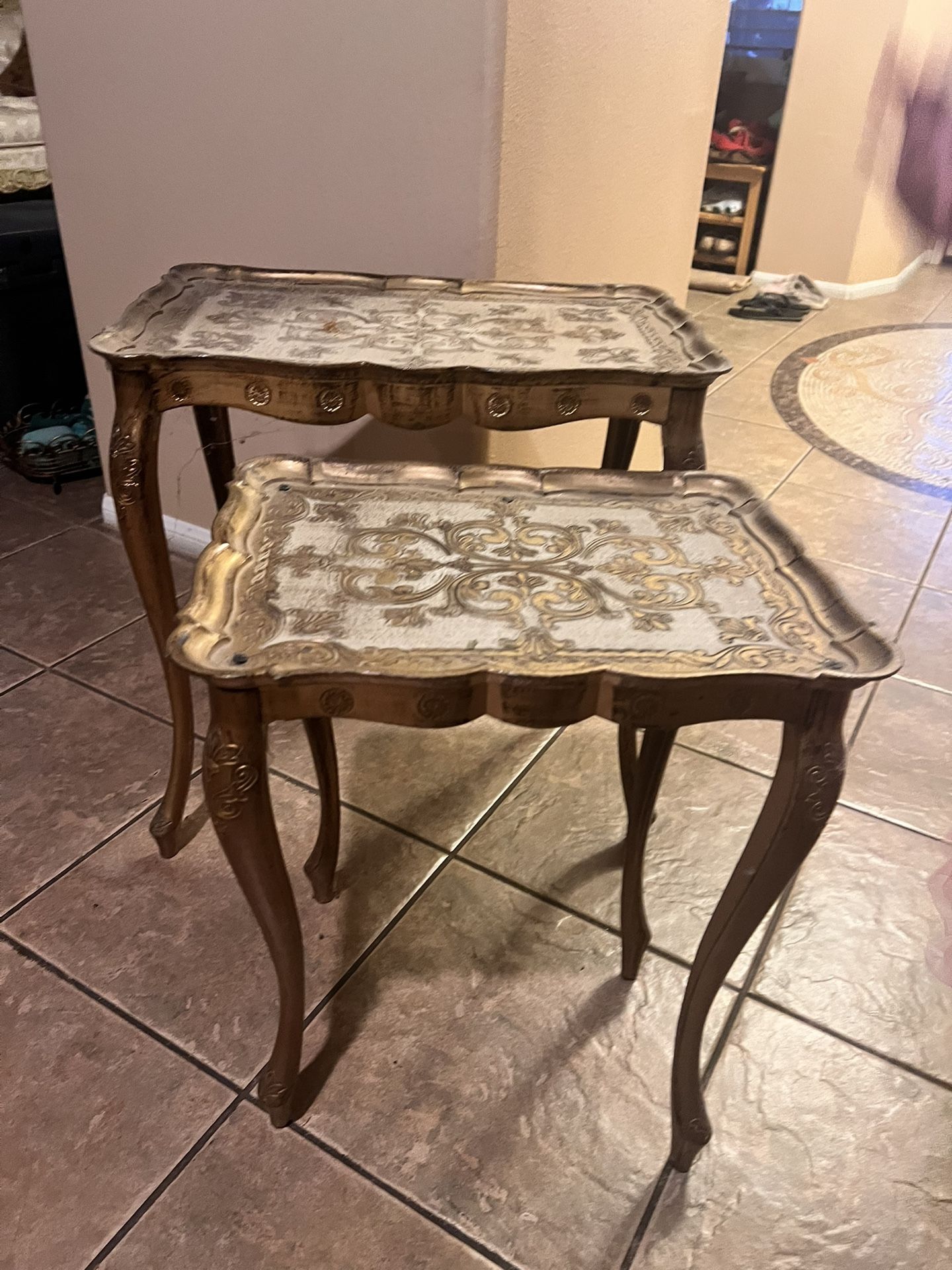 Antique Gold Italian Florentine Nesting Tables Set