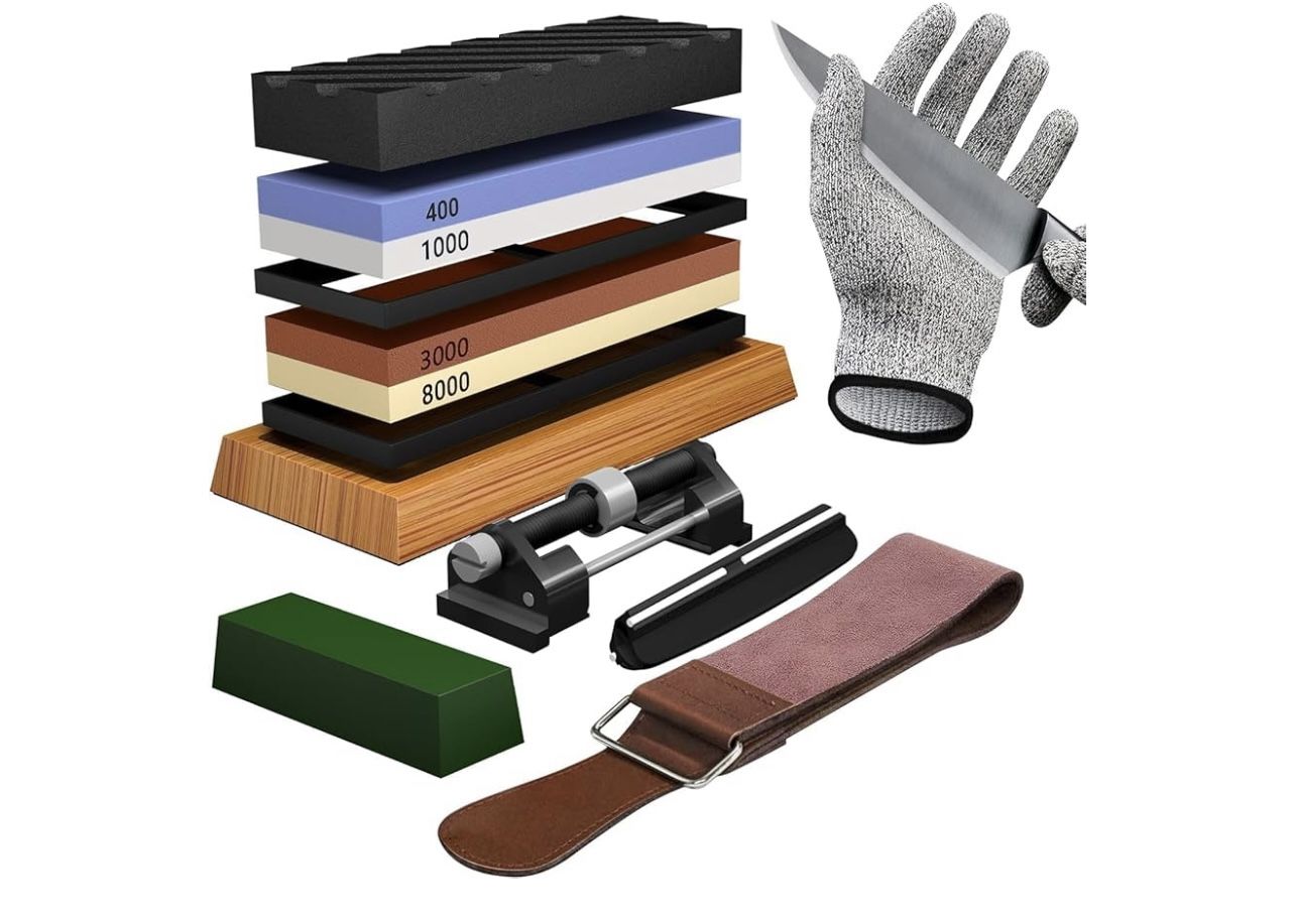 Knife Sharpening Stone Kit, Premium 4 Side Grit 400/1000 3000/8000 Whetstone Knife Sharpener Tool,
