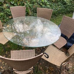 Wicker Wrought Iron Table And Chairs With Glass Top