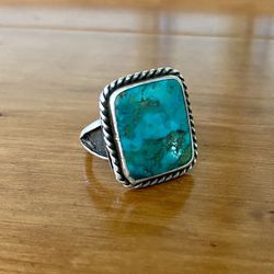 Vintage Native American Sterling Silver and Square Turquoise Ring size 7 3/4