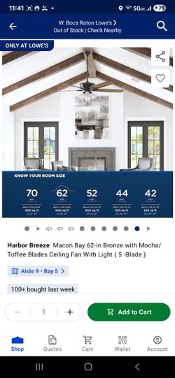 Harbor Breeze Macon Bay 62-in Bronze with Mocha/ Toffee Blades Ceiling Fan With Light ( 5-Blade )