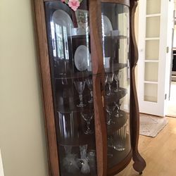 Antique Curved Glass China Cabinet 