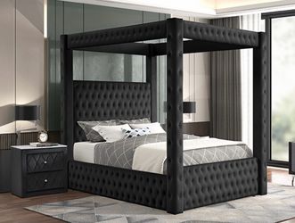 QUEEN ANABELLE BLACK CANOPY BEDFRAME. FINANCING AVAILABLE