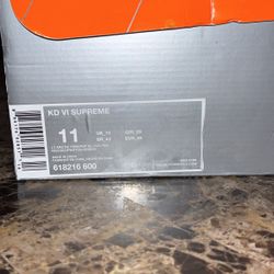 Nike KD VI Supreme Men’s Size 11 Brand New With Original Box And Matching Shirt 