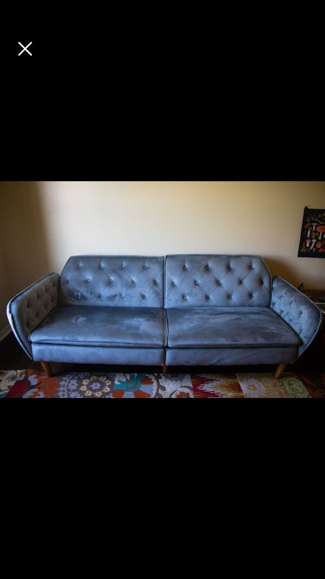 Novogratz Tallulah Memory Foam Futon, Blue Velvet,Width: 83",Depth: 33.5",Height: 32.5",
