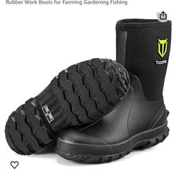 TIDEWE Rubber Boots for Men, 5.5mm Neoprene Insulated Rain Boots with Steel Shank, Waterproof Mid Calf Hunting Boots, Sturdy Rubber Work Boots for Far