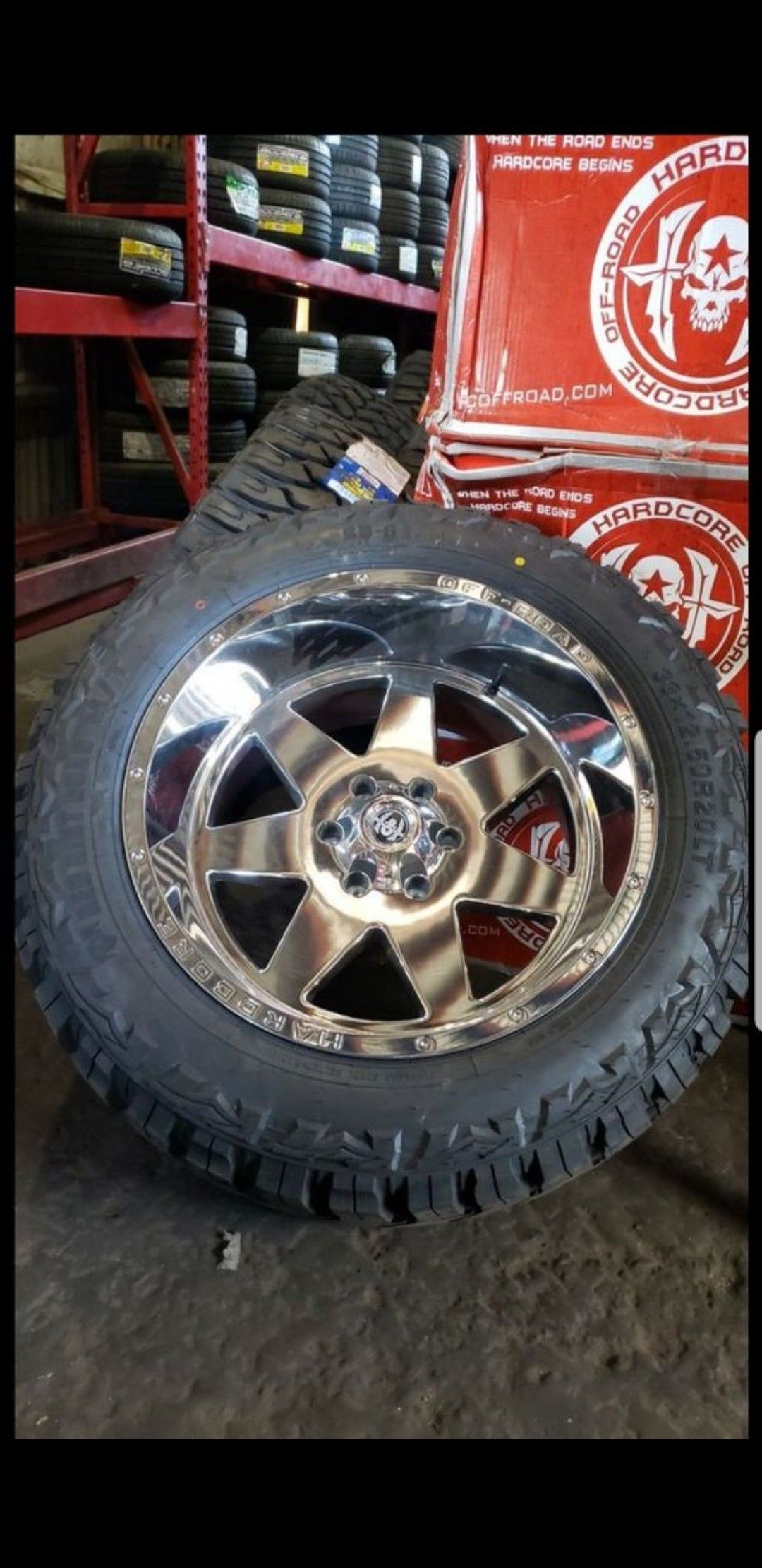 20x12 Chrome hardcore offroad rims 6 lug 6x139 whit New MUD tires 33 1250 20 lt