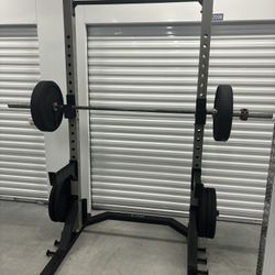 Squat Rack, Weights And Bar. Exercise Equipment 