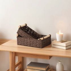 Desktop full basket storage baskets, rattan woven boxes, high-end toy and snack shelves