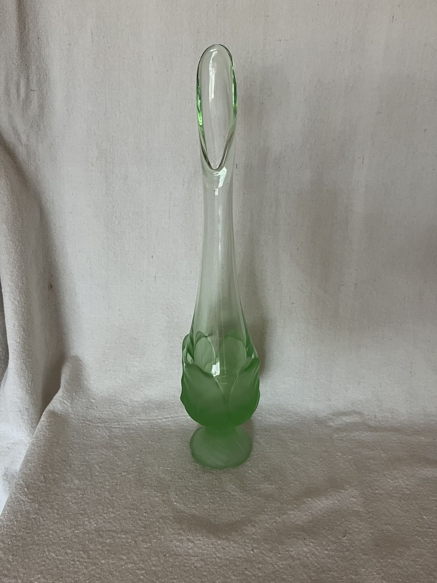 Vintage Viking Glass Spring Frosted Green Cabbage Leaf Swung Vase 13”