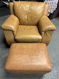 Tan Leather Armchair with Ottoman