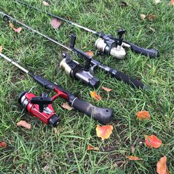 3 Fishing Rods And Reels Poles Used
