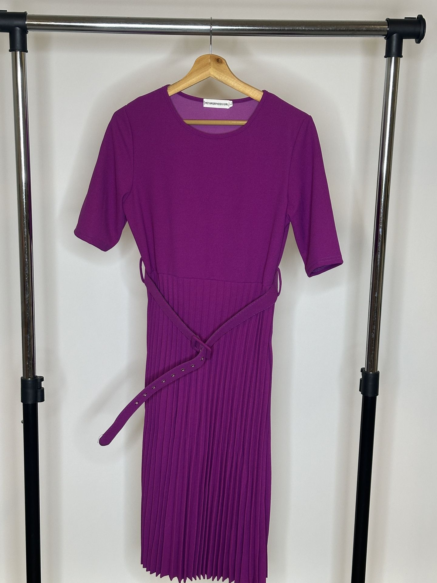 Brand New Purple Pleaded Dress With Belt.