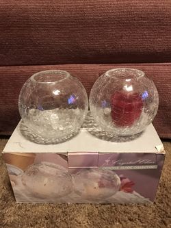 Crystal clear crackle glass candle holder