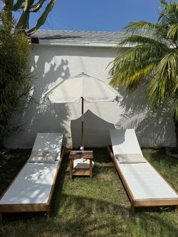 2 Outdoor Chaise Lounge Chairs + Zara Home Patio Umbrella