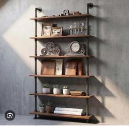 Mounted Pipe Shelf 36inch Width Farmhouse 6 Layers Storage Organizer for Living Room Bathroom Office Home Decor Industrial Displaying Shelf 79inch Hei