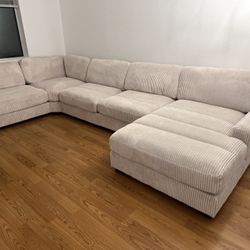 New Spacious 5 Piece Modular Sectional.  Beige Or Grey Corduroy Fabric.  Free Delivery!