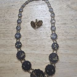 Vintage Japanese Damascene Necklace and Earings