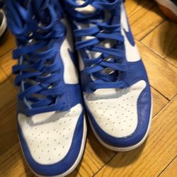 Nike Dunk High Game Royal Size 9 Blue And White Rubber Soles  no box used