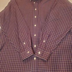 L. L. Bean Shirt Mens Large Tall Blue Plum  Check Plaid Long Sleeve Button Up 