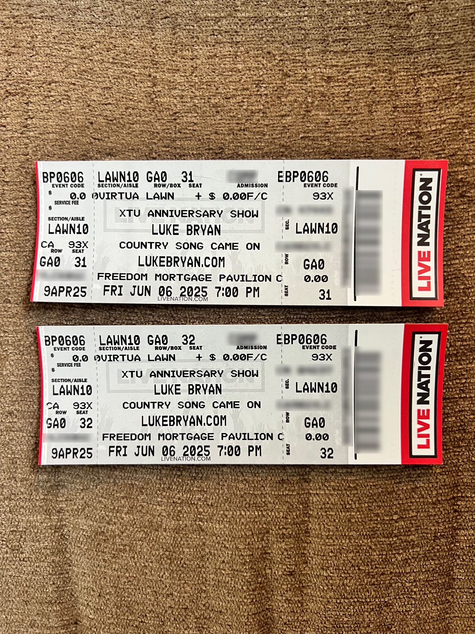 (2) Luke Bryan Tickets