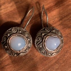 Antique Style Blue Angelite Topaz Infinity Silver Earrings 