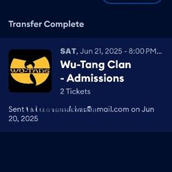 2 Tickets To Wu-Tang  In San Diego 