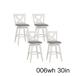 Bar Stools Set of 2, 360 Degree Swivel Counter Height Bar Chairs with X-Back, Barstool with Wood Legs for Bar, Kitchen Island, 29” Antique White
