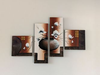 4-Panel Floral Canvas Wall Art Set