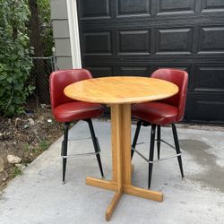 Pub Table And Red Antique Bar Chairs 