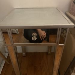 Mirrored Nightstand with Crystal Knob – Glam Style – Needs TLC