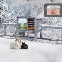 95 Inch Wide Insulated Outdoor Wood Rabbit Hutch Small Animal Enclosure House Shelter